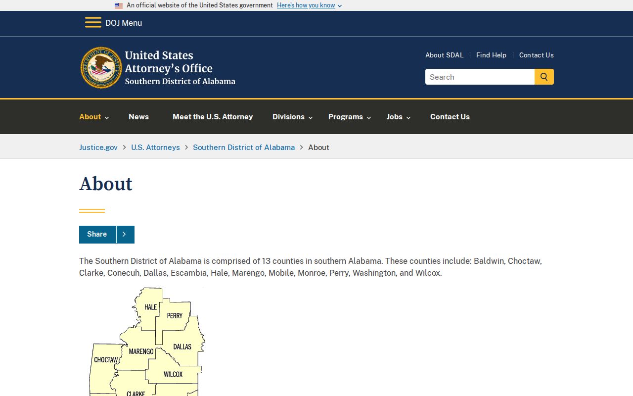 Hale County court dockets U.S. Attorney Southern District of Alabama coverage