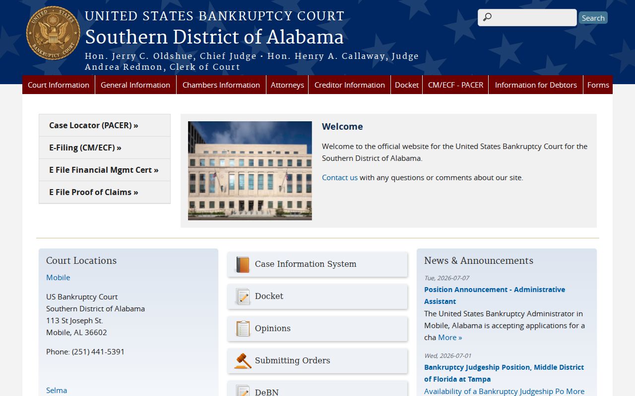 Hale County court dockets bankruptcy court access for Southern District of Alabama