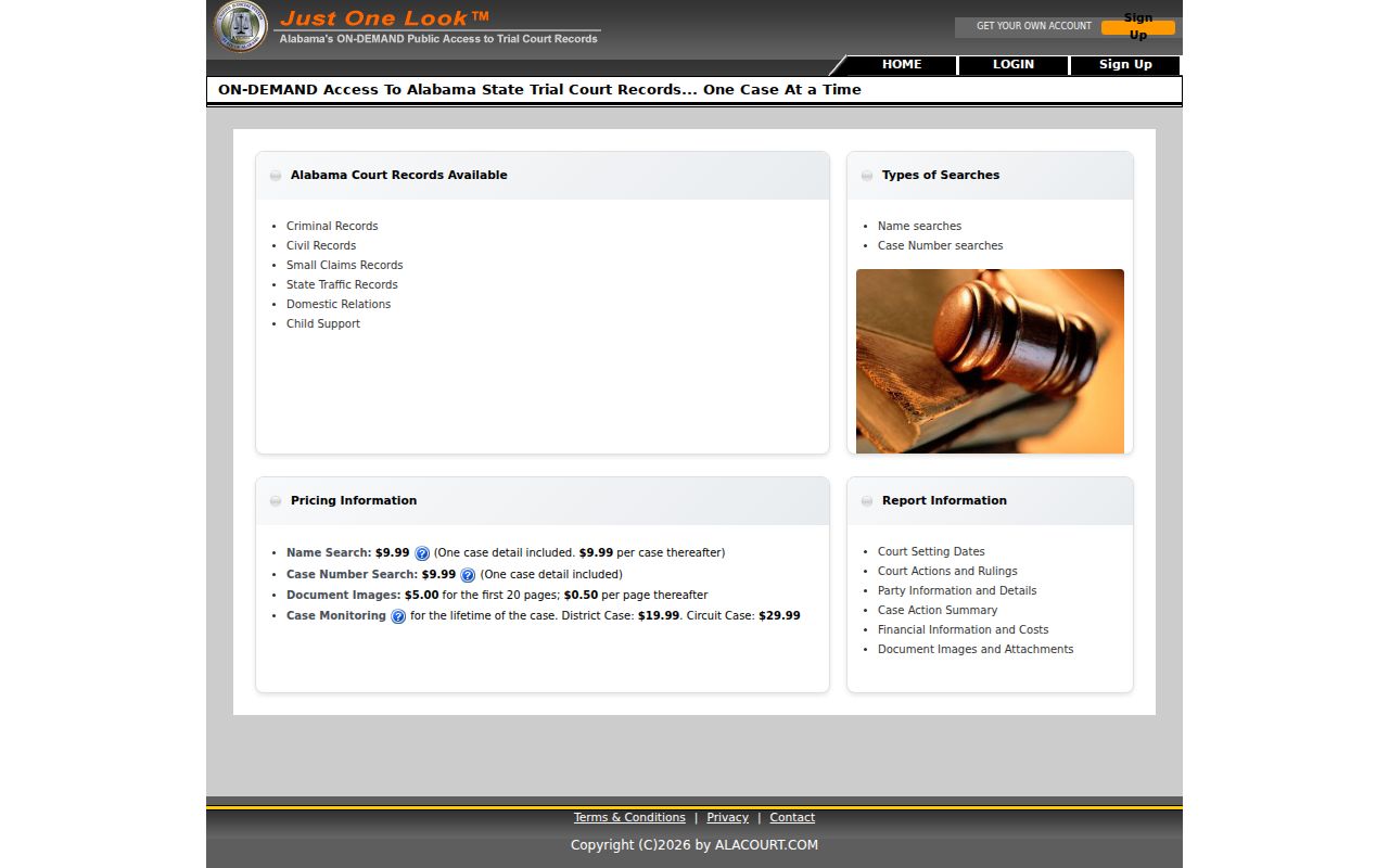 Hale County court records Alacourt ACCESS Just One Look case search