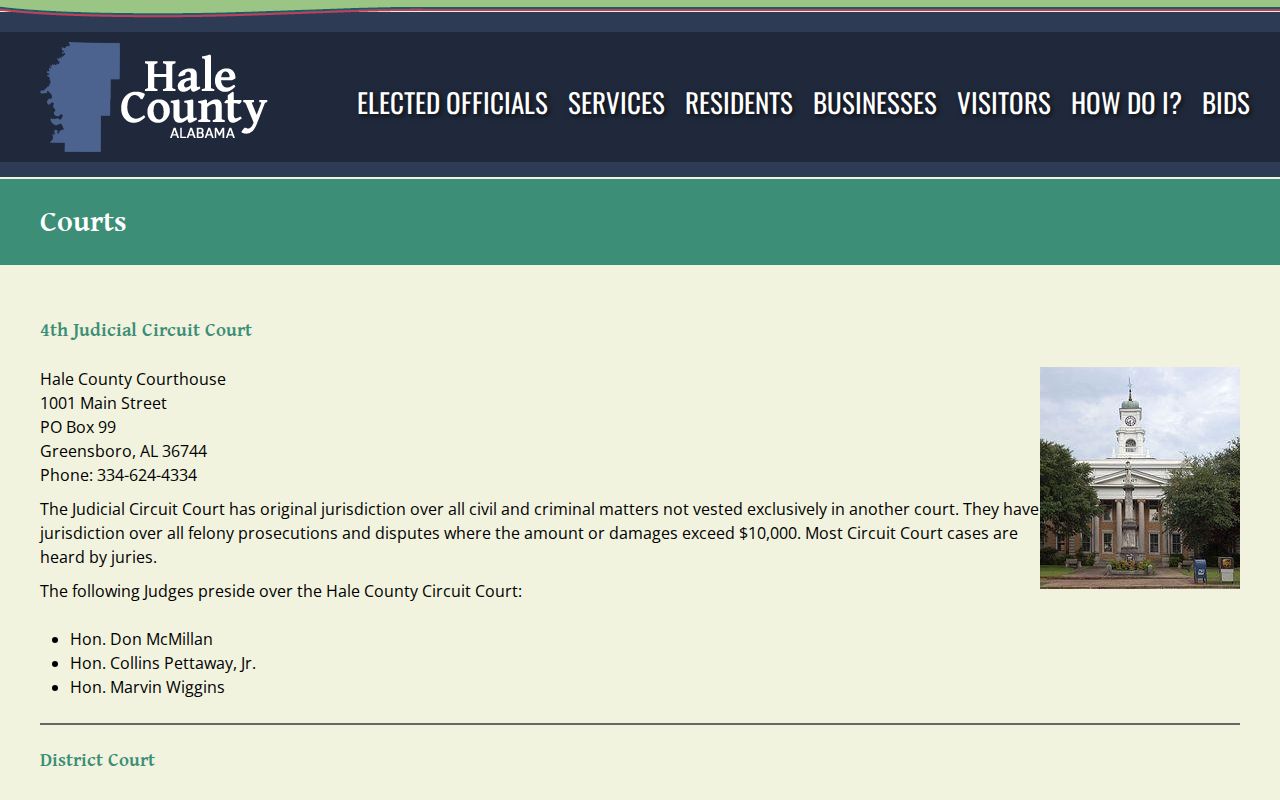 Hale County court records court overview page
