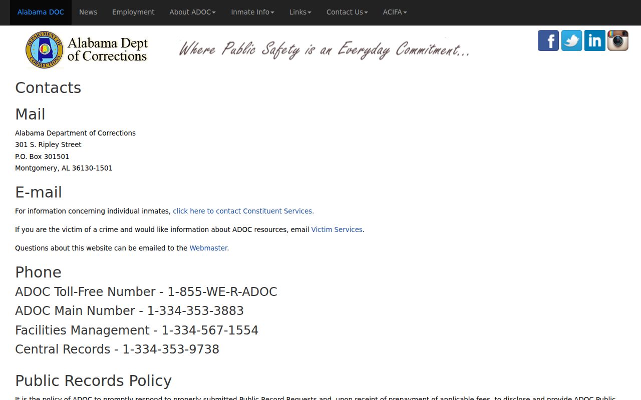 Hale County inmate records and ADOC public records contact information