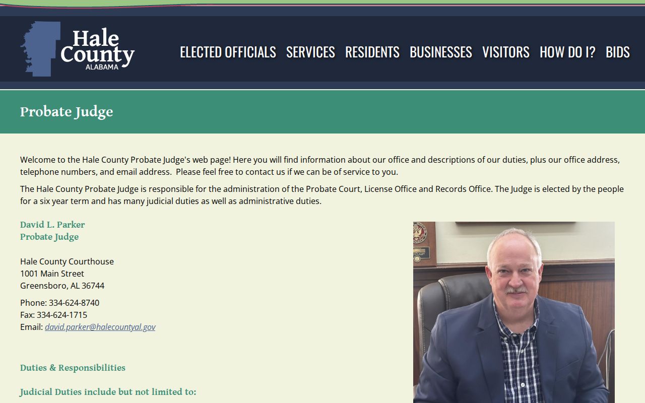 Hale County probate records Probate Judge page