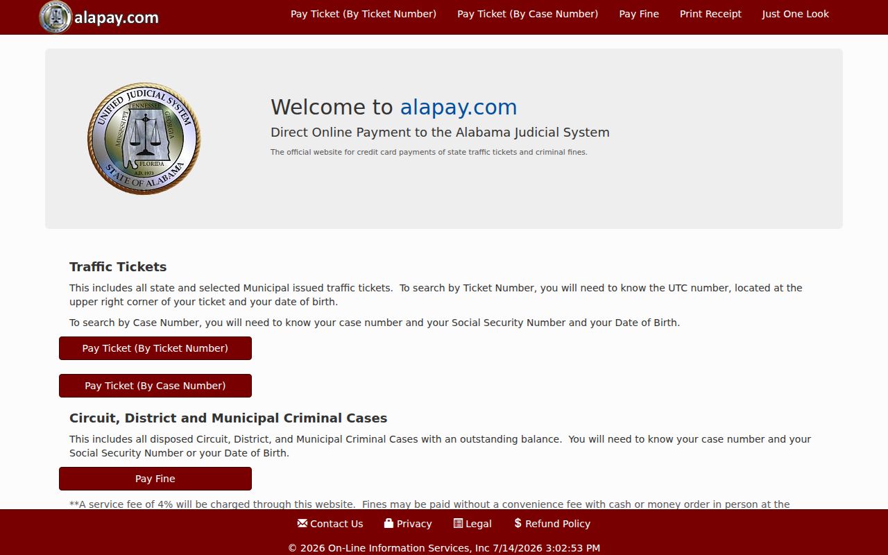 Hale County traffic court records AlaPay ticket payment portal
